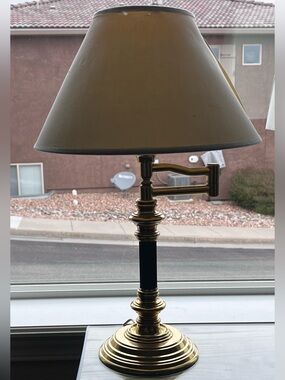 Vintage (Stiffel?) Brass & Black Swing-Arm Table Lamp Shade not included